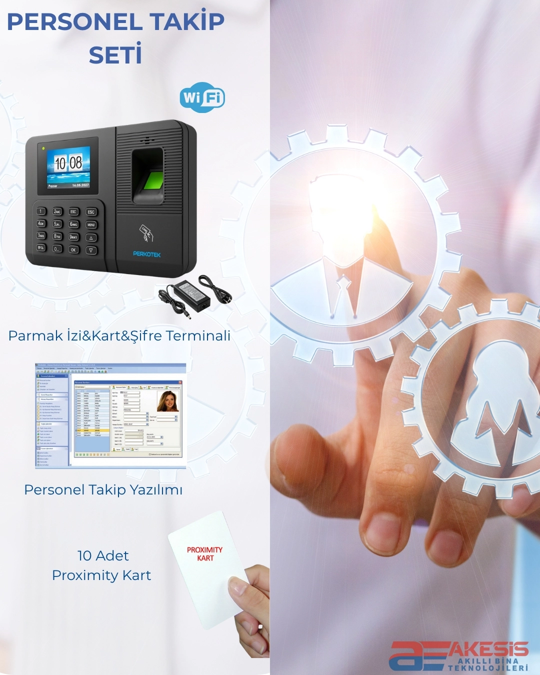 Perkotek P20 Parmak İzi Kart ve Şifreli Personel Devam Takip Seti (PDKS Yazılım Dahil)