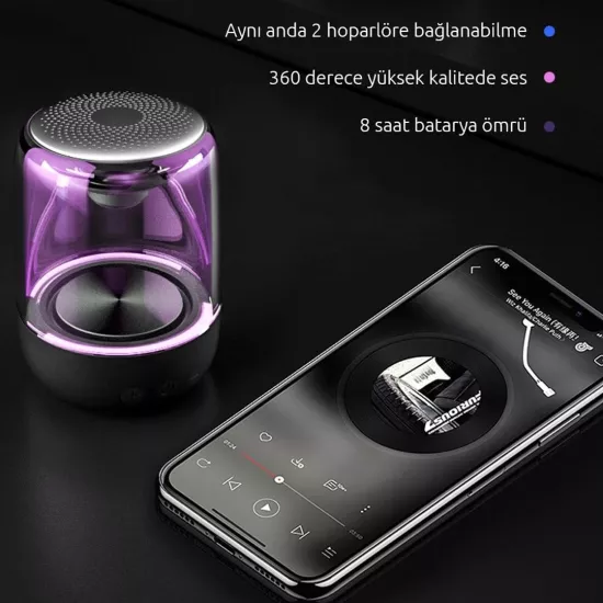 Magicvoice MV-24696 RGB Bluetooth Hoparlör | 600 mAh, Mikrofonlu, Beyaz